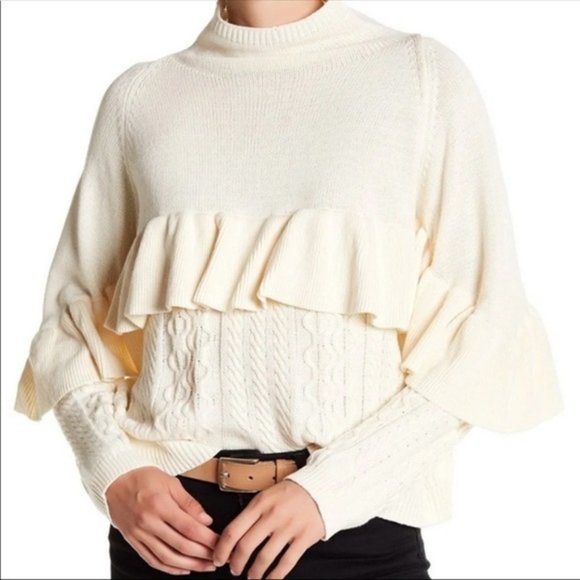 Project Naadam Mock Neck Ruffle Cableknit Sweater - Picture 1 of 5